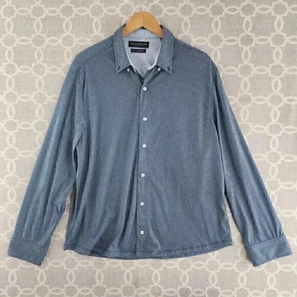 Nick‎ Graham Pattern Stretched Button Down Men's Shirt XL